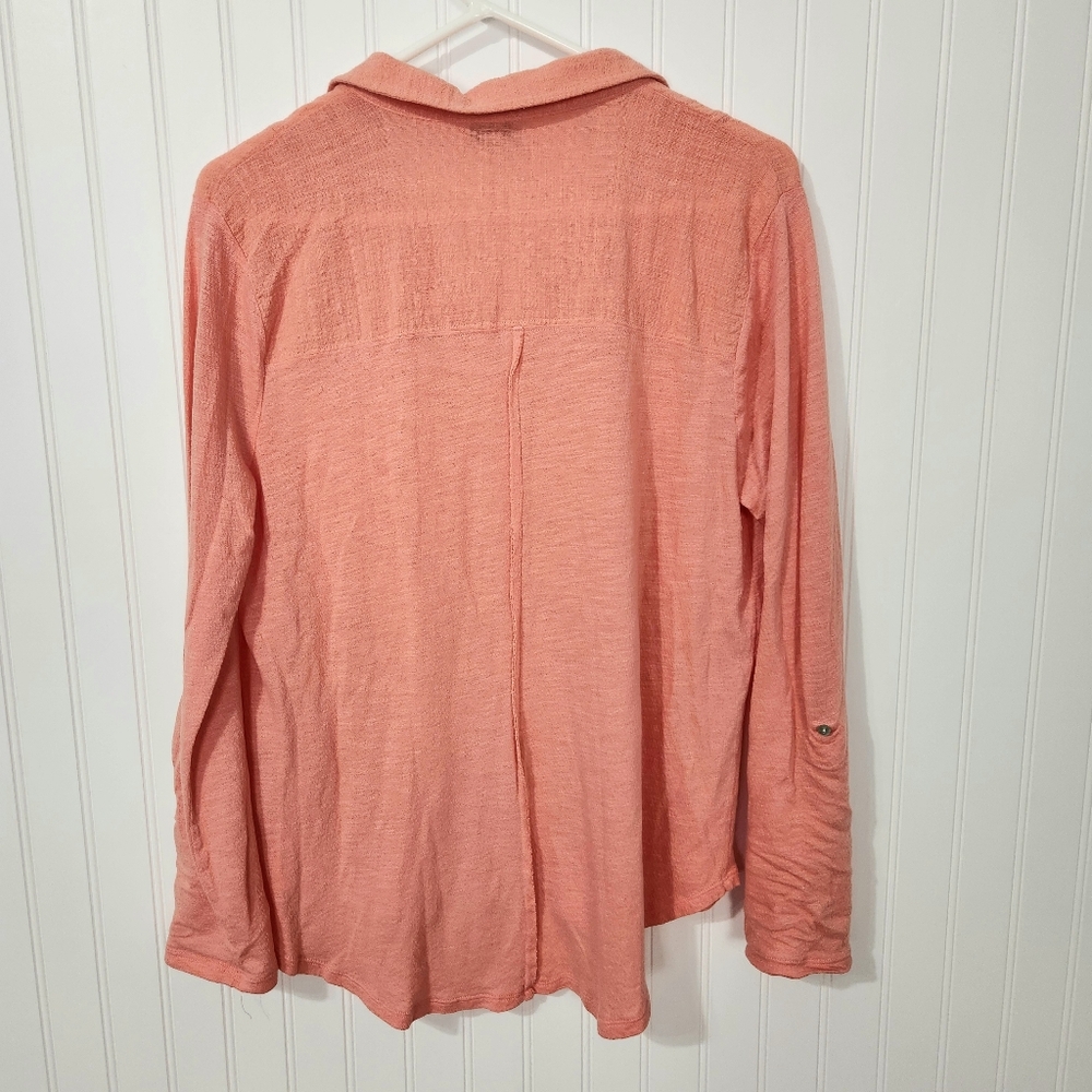 Lucky Brand | Cotton Button Down Top Peach Large - Picture 2 of 4